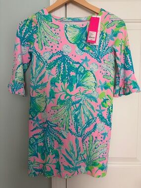 NWT Lilly Pulitzer Sophie Ruffle Shift Dress Mandevilla Baby sz L (8-10) UPF 50